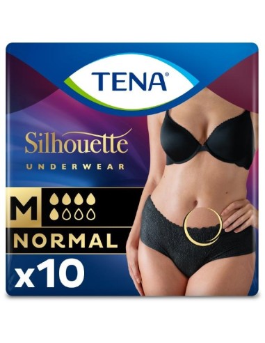 Tena Silhouette Normal Cintura Baja Negro Talla M, 10 Uds