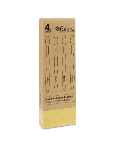 Farline Cepillo De Dientes Bambú Amarillo, 4 Uds