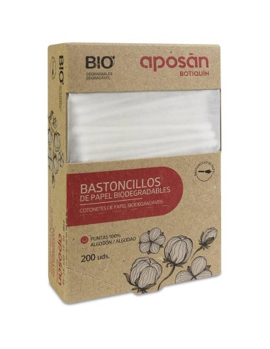 Aposán Bastoncillos De Papel Biodegradable, 200 Uds