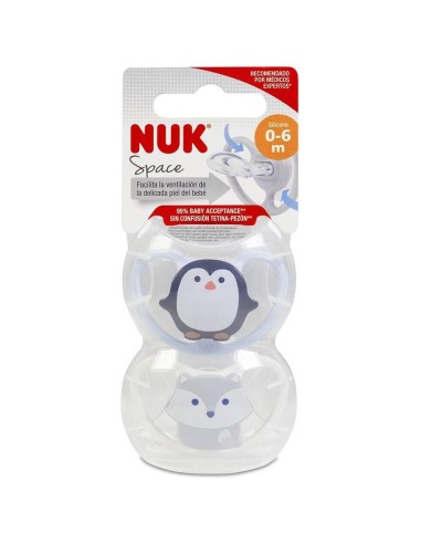 Nuk Chupete Space Silicona 0-6 Meses, 2 Unidades