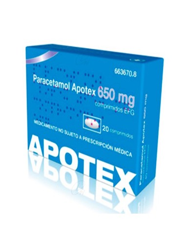 PARACETAMOL APOTEX 650 mg COMPRIMIDOS EFG, 20 comprimidos
